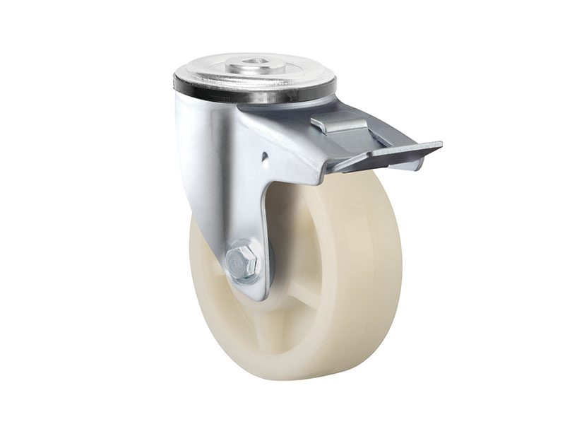 Bolt hole caster with metal total brake